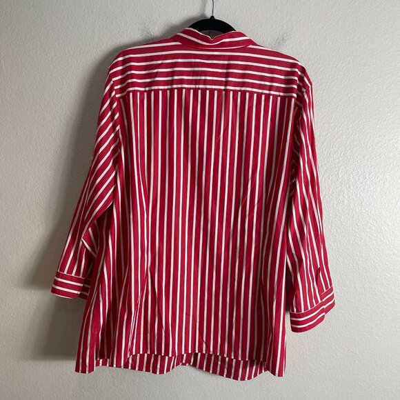NEW Chaps Womens Plus 2X Red White Striped Button Up Shirt 2X Roll Tab Sleeve - Picture 8 of 8